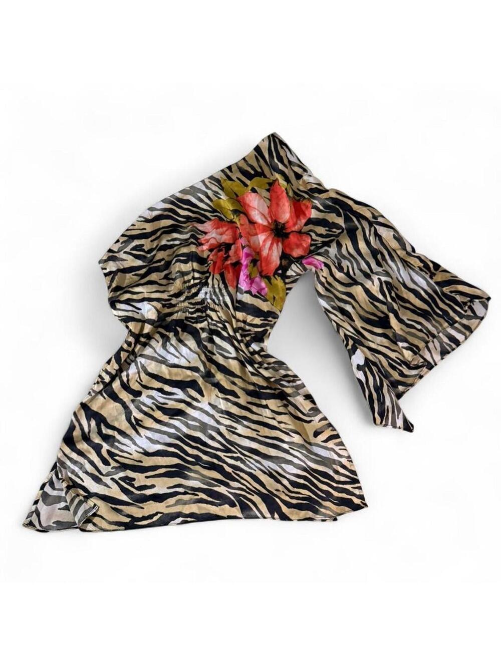 Cache Animal Print Floral Silk One Shoulder Top - Picture 7 of 8